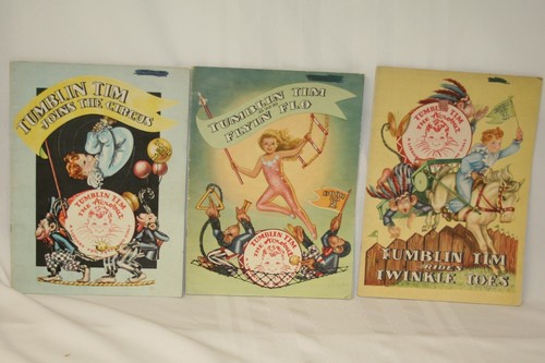 3 vintage 1945 1946 1947 Story Coloring Books Tumblin Tim Flying Flo Circus