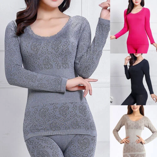 Women Thermal Underwear Set Long Johns Pants Warm Top Bottom