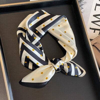 100% Mulberry Silk 21'' Small Scarf Women Neckerchief Wrap White Black ...