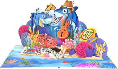 Daddy Shark Band 3D Pop-Up-Karte - Perfekt Für Vatertag Oder Geburtstage