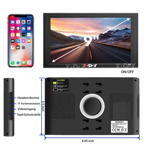 XGODY 9'' Truck Navi Wohnmobil Navigationsgerät Bluetooth Navigation EU Karten - Bild 15 von 16