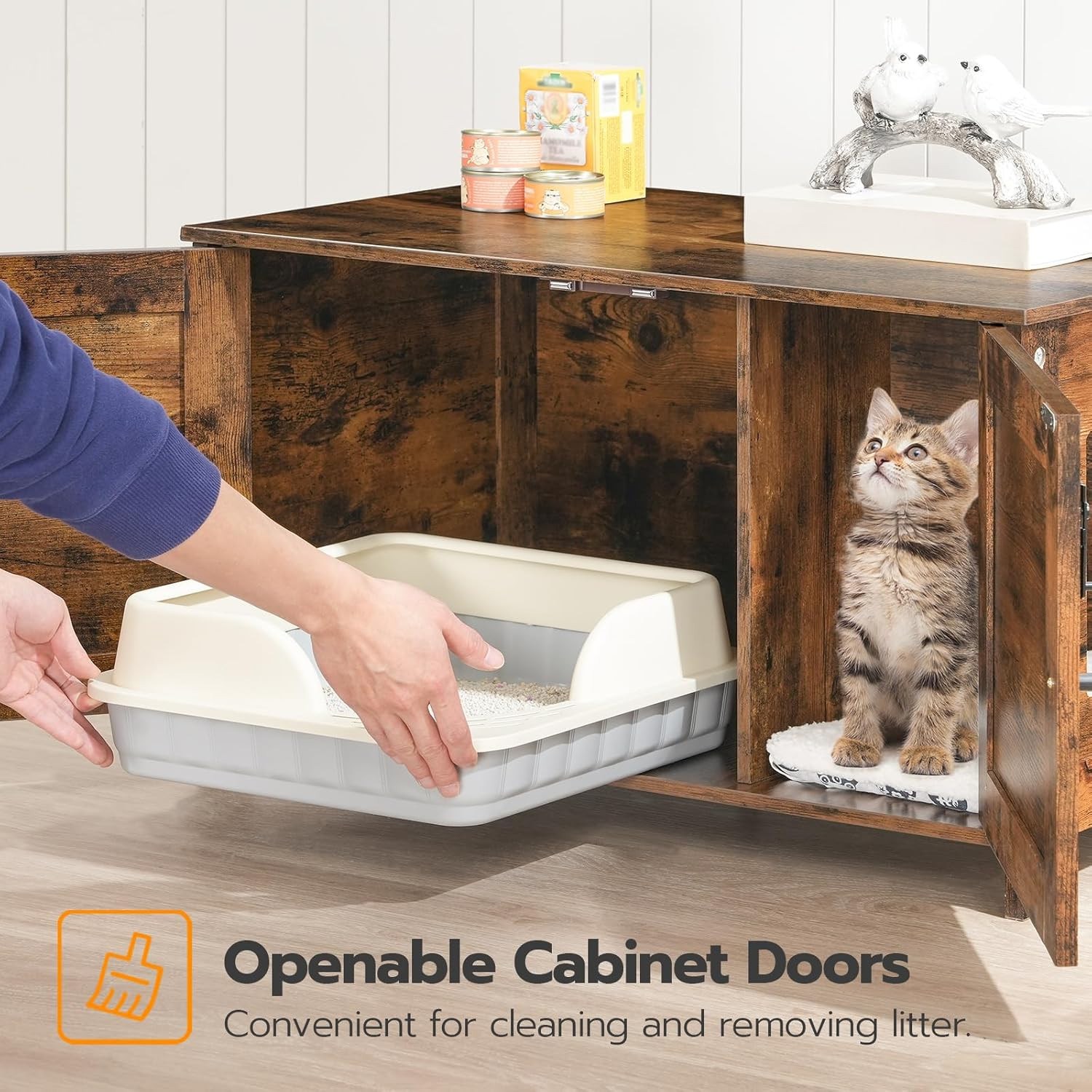 Litter Box Enclosure, Cat Litter Box Furniture with Removable Divider, Large Hid