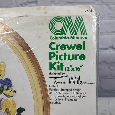 Kit De Broderie Crewel Vintage Columbia Minerva - Motif Floral Bleu, 4x5 Pouces, Neuf
