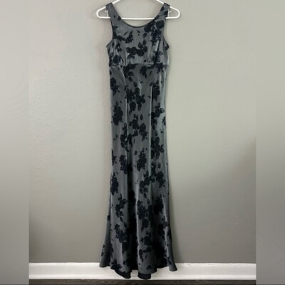 grey rose dress Vintage 90s Roberta Shiny Blue Floral Gown 7/8 Y2K Whimsigoth size_40r