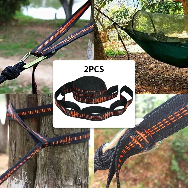 2M Polyester Straps Reinforced For Outdoor Camping Hammock With 5+1 Rings 2PCS - Image 2 of 4