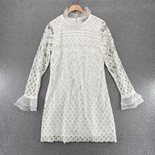 Lulus Dress Womens Medium Love and Joy White Lace Long Bell Sleeve Shift Wedding