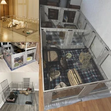 M-XXL Whelping Box with Waterproof Pad Clear Acrylic Puppies Pen Pet Dog Kennel