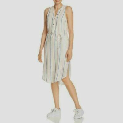 Splendid Picnic Striped Linen BLEND Button Front Shirt Dress HI-LOW Rose  $168 | eBay