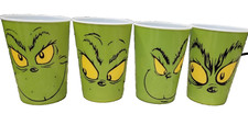 DR SEUSS Set of 4 CUPS- 10 OZ GRINCH FACE GREEN PLASTIC Christmas Holiday