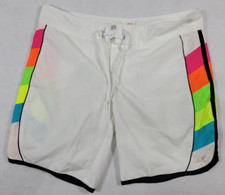 Vintage OP Ocean Pacific Women's Board Surf Shorts White Neon MEDIUM 7/9