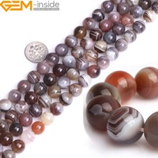 Round Natural Botswana Agate Gemstone Loose Beads For Jewellery Making 15" UK