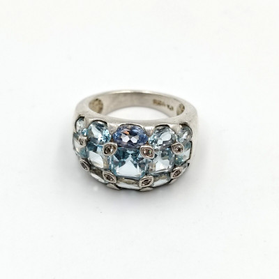 Chateau d' Argent Sterling Silver 925 Aquamarine CZ Cluster Dome Band Ring Sz 7