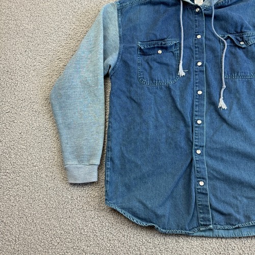 Vintage Anchor Blue Denim Shirt Mens Medium Blue Pearl Snap Hooded Y2K Rare - Picture 6 of 12