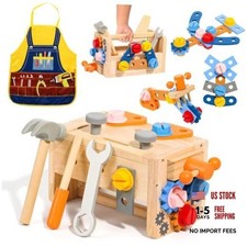 Kids Tool Set with Apron, 39 PCS Wooden Toddler Tool Bench Box Montessori