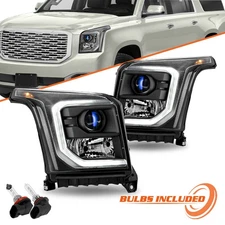 For 2015-2020 GMC Yukon Halogen w/ LED DRL Projector Black Headlights Assembly