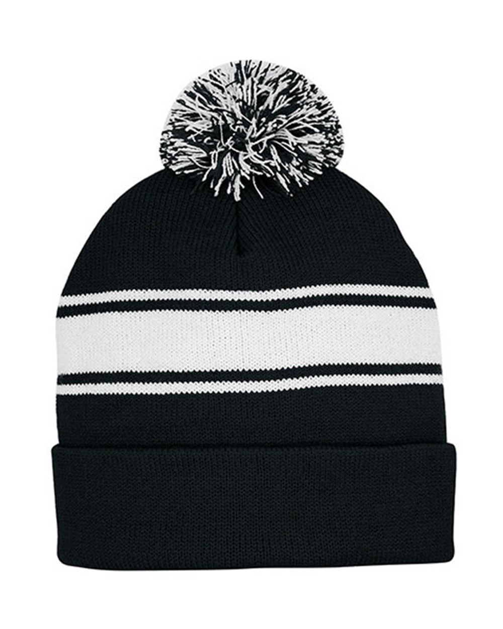 Mega Cap Striped Pom Cuff Beanie Hat