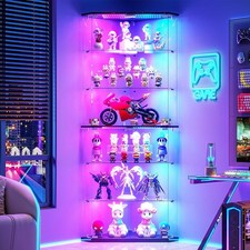 6-Tier Corner Display Cabinet with Glass Doors & RGB Lights for Collectibles