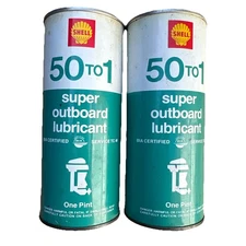 Shell Super Outboard Oil 50:1 Vintage Tin Can 1 Pint Made In USA Sealed NOS 2pc.