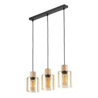 Pendelleuchte Holz Glas In Bernstein E27 Wohnlich 57 Cm HäNgelampe Esszimmer