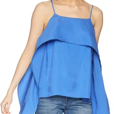 Halston Heritage Women's Cami Sleeveless Flowy Drape Blouse Size XS Blue