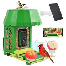 Metal Smart Bird Feeder with 2K HD Camera with Pole Dia 1 in,Solar Powered,AI...