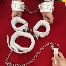 Bondage Soft Padded Wrist Handcuffs Ankle Cuffs Neck Collar with Leash BDSM Set