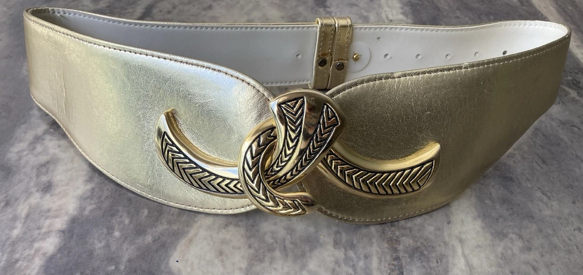 1980s Vintage Karl Lagerfeld Gold Leather Belt Size XS Karl Lagerfeld Black Patent Leather Vintage 80s, Glam  main image 2