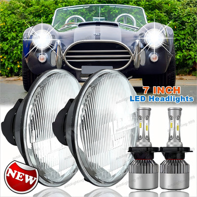 for AC Shelby Cobra 1962-1973 Pair 7 inch Round LED Headlights DRL High+Low Beam