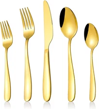 60-Piece Gold Silverware Set, CXJY Stainless Steel Flatware Set for 12, Kitchen 