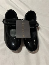 Danskin Tap Dance Black Shoes With Metal Soundboard Toe Heel Girls Size 9 NWT