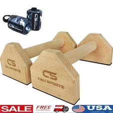 Wood Parallettes Push Up Bar Non Slip Sturdy Wrist Wraps Home Gym Workout New