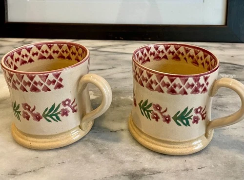 Nicholas Mosse Ireland Pottery Set of Two Mugs. Flower Garland. 8 oz.