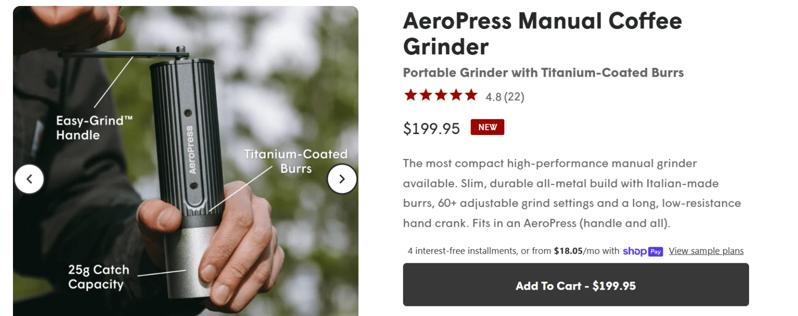 AeroPress Manual Coffee Grinder - NEW IN BOX!