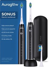 AURAGLOW Sonus Electric Toothbrush, 5 Cleaning Modes, 2 Brush Heads Travel Cas