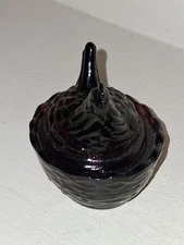 Hen on Nest Salt Cellar MINI 2" MARKED V Summit Glass DEEP CRANBERRY RUBY GRAPE