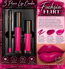 Flirt 3pc Hydrating Long Lasting High Shine Lip Set Fuchsia Liner Gloss
