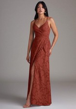 Azazie Davis Burnout Floral Maxi Dress Auburn Slit Open Back Formal Evening A10