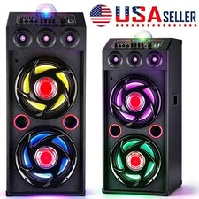 Dual 12" Wooden Bluetooth Speaker TWS Heavy Bass System RGB Party Light Remote