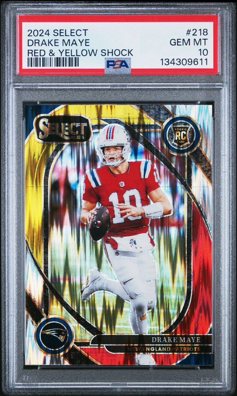 2024 Panini Select DRAKE MAYE #218 RC Rookie Red & Yellow Shock PSA 10 Patriots