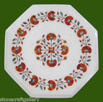 12'' Marble Corner Table Top Inlay art Handmade semi precious stones Work 