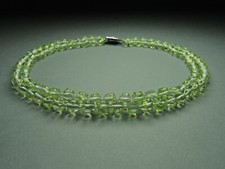 Vintage Czech Bohemian 2-Row Clear Green Glass Lampwork Bead Necklace Rare