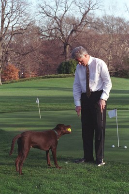 4x6 Glossy Color Photo Print Portrait 1998 Bill Clinton Playing Ball With Buddy