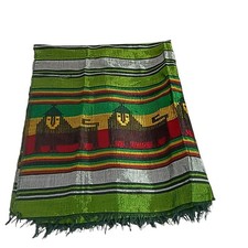 Vintage Authentic African Fabric Scarf 6ft Red Black Green W/ART Striped Fringed