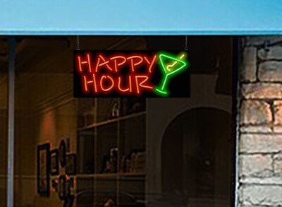 Happy Hour Neon Sign | Jantec | 32'' x 13'' | Bar Beer Cocktails Wine Shots Party