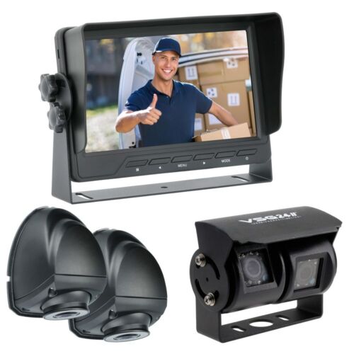 7" QUAD Monitor ALL-ROUND VIEW Dual Lens & Side Camera Set 90°,120° and 150° - Picture 1 of 1