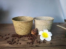 1 PC Bamboo straw Patchwork Rattan sea grass Belly Garden kitchen storage basket