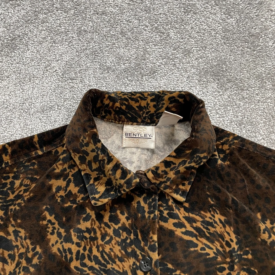 Camisa Bentley Abotonada Chaqueta Chaqueta Mujer Mediana Negra Marrón Estampado Animal Foto 2 de 4