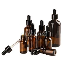 Lot 5/10/20/30/50ml Empty Amber Glass Essential Oil Dropper Bottles with Pipette