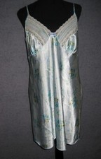 Secret Treasures blue satin floral print ,white lace baby doll nightie size M
