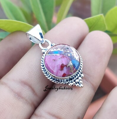 Pink Oyster Copper  Turquoise Gemstone 925 Sterling Silver Lovely Pendent MO2046